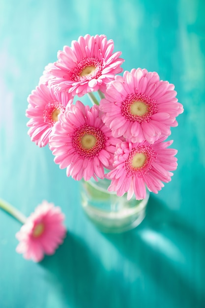 Beautiful pink gerbera flowers bouquet in vase