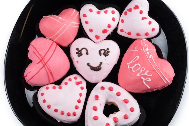 Beautiful pink gingerbread or heart shaped cookies Sweet edible valentine's day gift