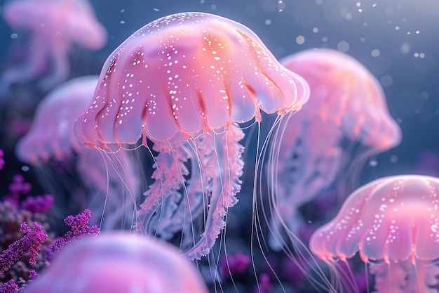 Beautiful pink jellyfish in the sea underwater