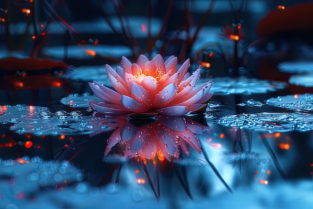 Beautiful pink lotus flower in the pond