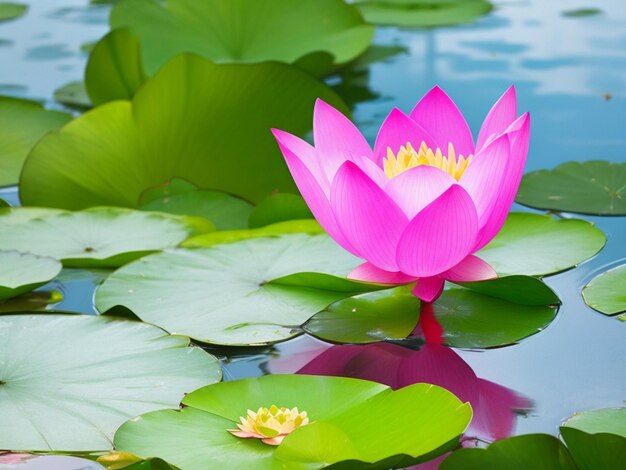 Beautiful pink lotus flowers created with generative AI technology