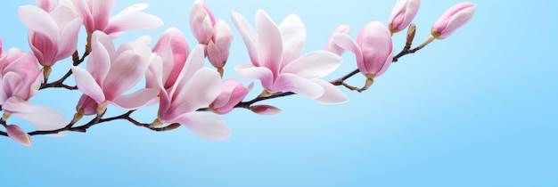 beautiful pink magnolia flowers on blue background Generated By AI