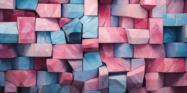 美しいピンクの大理石と立方体の大理子の形をした壁の装飾