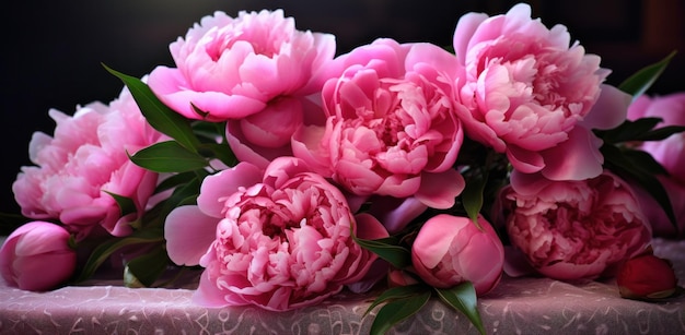 beautiful pink peonies on a table