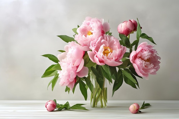 Beautiful Pink Peony Flowers On White Table