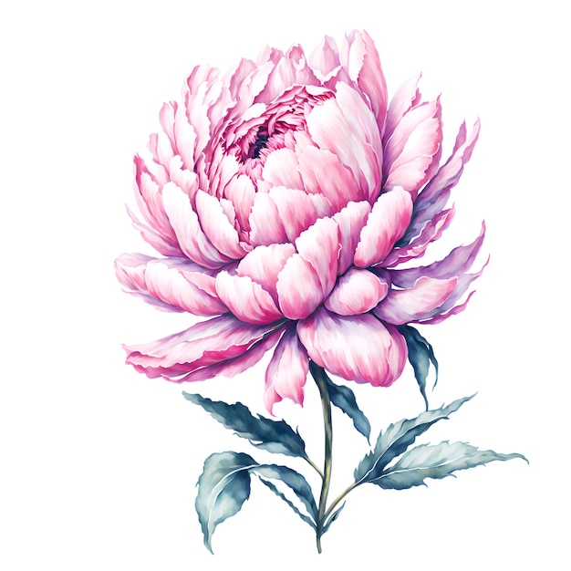 Beautiful pink peony on white background Watercolor illustration of a light pink flower