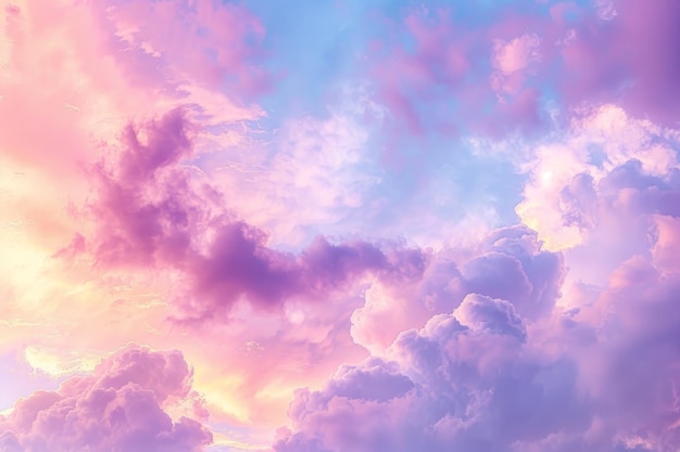 A beautiful pink and purple sky with fluffy clouds