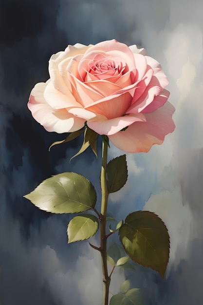 Beautiful pink rose on a blue sky background Vintage style