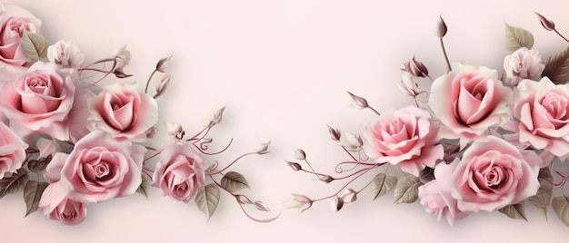 Beautiful pink rose floral border background