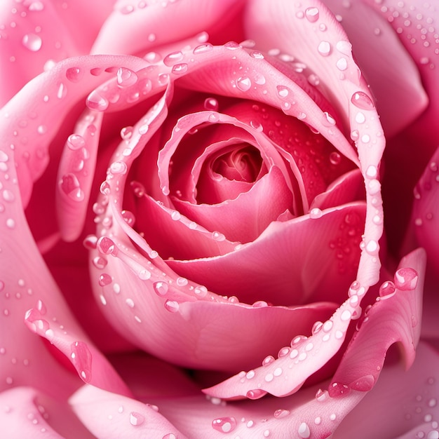 Beautiful pink rose flower with water drops in bloom closeup