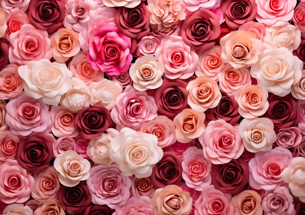 Beautiful pink rose and red artificial roses as a background Valentines day background