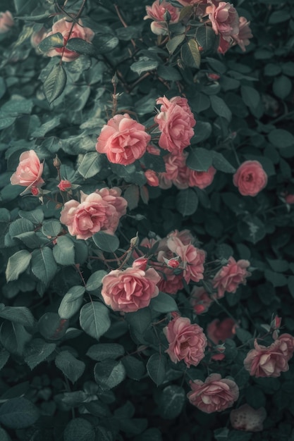 beautiful pink roses in bushes