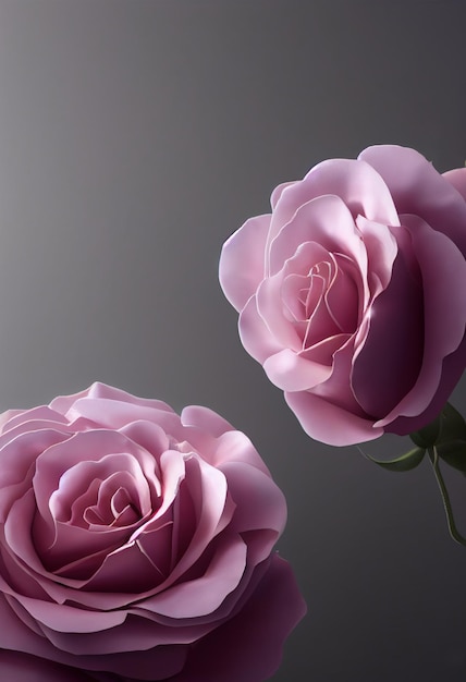 Beautiful pink roses on plain color background 3d illustration