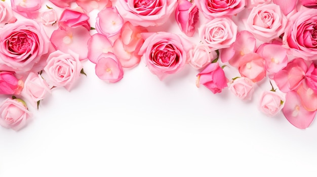 beautiful pink roses and white frame Generative AI illustrator
