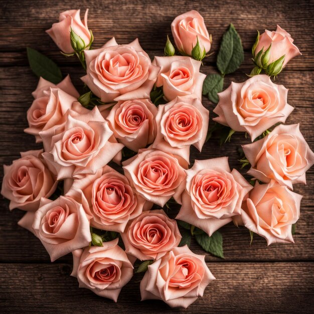 Photo beautiful pink roses on wooden background