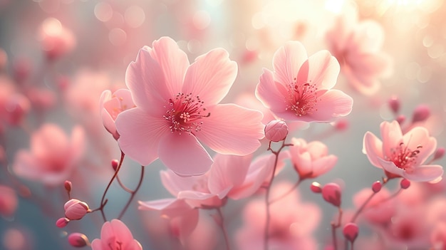 부드러운 빛으로 아름다운 분홍색 사쿠라 꽃 꽃 배경