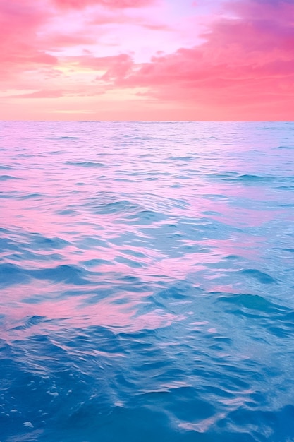 A beautiful pink sky and ocean over the waves in the style of aquamarine and purple ai generated