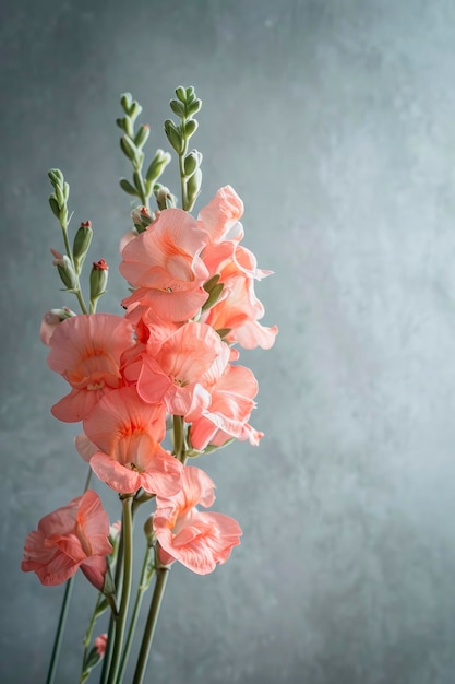 Beautiful pink snapdragon on gray background Style life photography