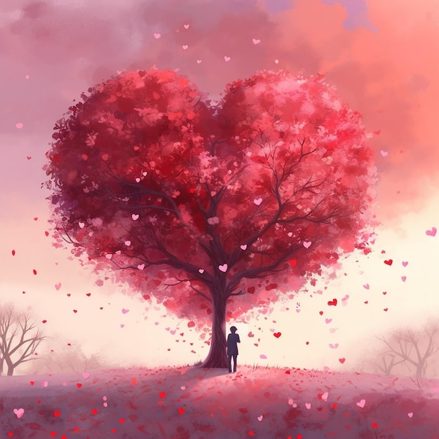 beautiful pink tree in heart shape