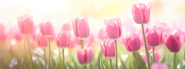 Beautiful pink Tulip on a blurred spring sunny background Generative AI