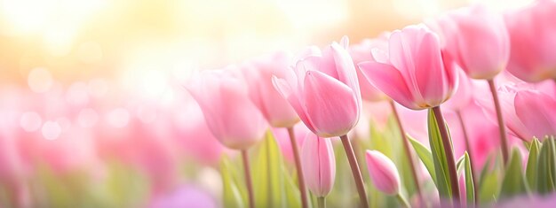 Beautiful pink Tulip on a blurred spring sunny background Generative AI