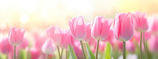흐린 봄 햇살 배경에 아름다운 분홍색 튤립 생성 AI