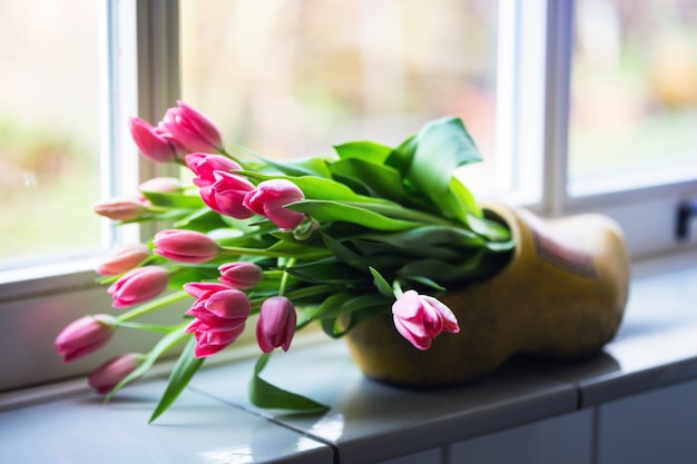 Beautiful pink tulips at the  klomp.  Amsterdam