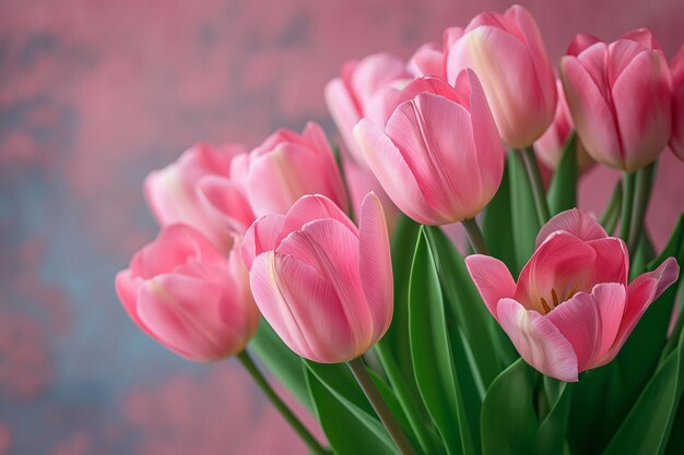 Beautiful pink tulips in a stylish design spring background