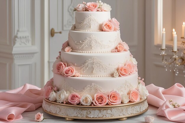 Photo beautiful pink two tiered wedding cake