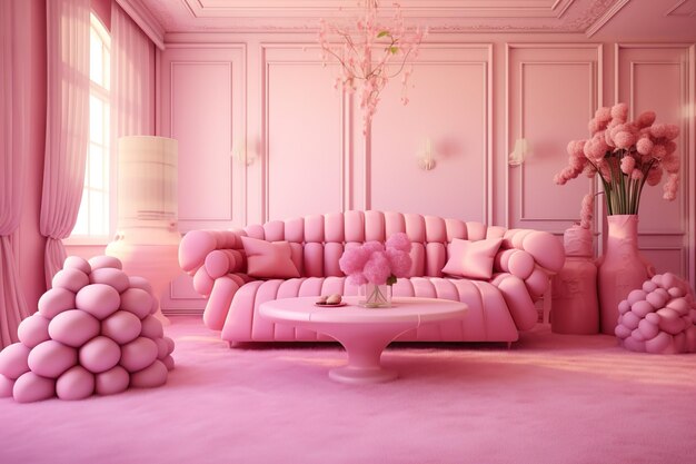 Beautiful Pink wall With pink sofa interior Design AI Generated Pink Setup Pink world AI Genertaed