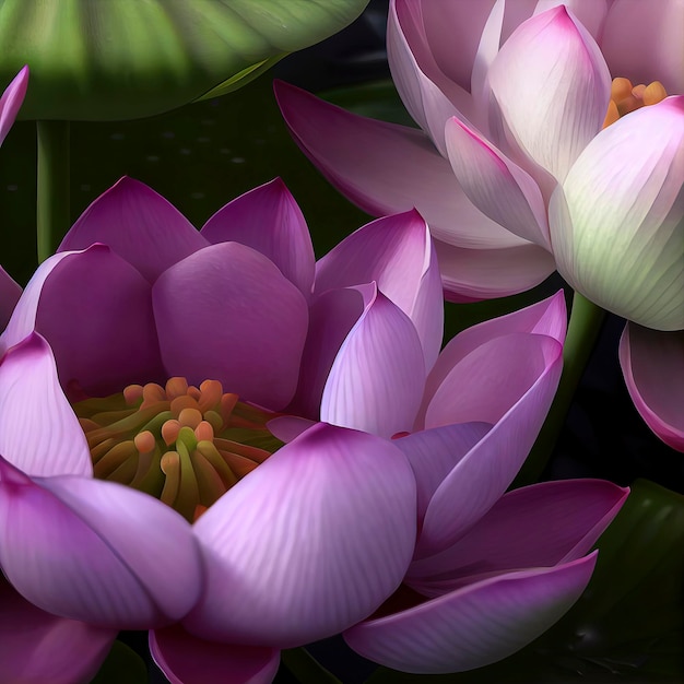 Красивый розовый цветок лилии или лотоса в пруду