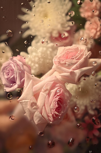 Beautiful pink and white flowers frozen in ice wallpaper that looks like flowers are trapped in screen