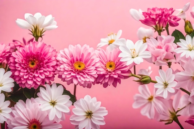 Foto bellissimi fiori rosa e bianchi su sfondo rosa