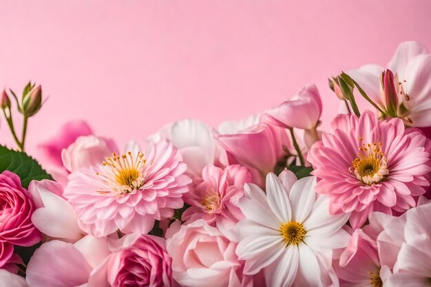 Foto bellissimi fiori rosa e bianchi su sfondo rosa