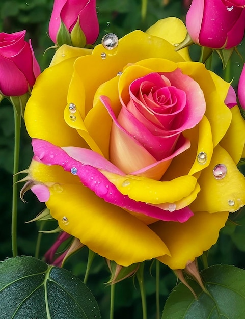 Beautiful Pink yellow rose flowers background background generative al