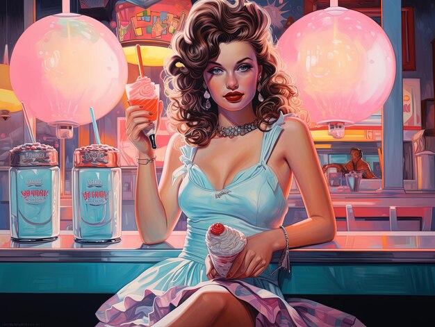 Beautiful pinup girl with ice cream Retro style