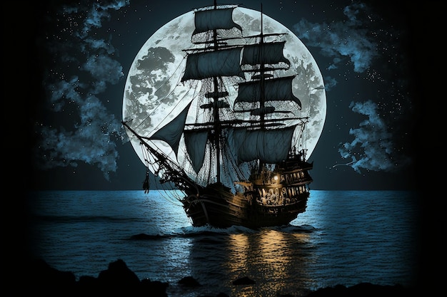 Photo beautiful pirate ship at night