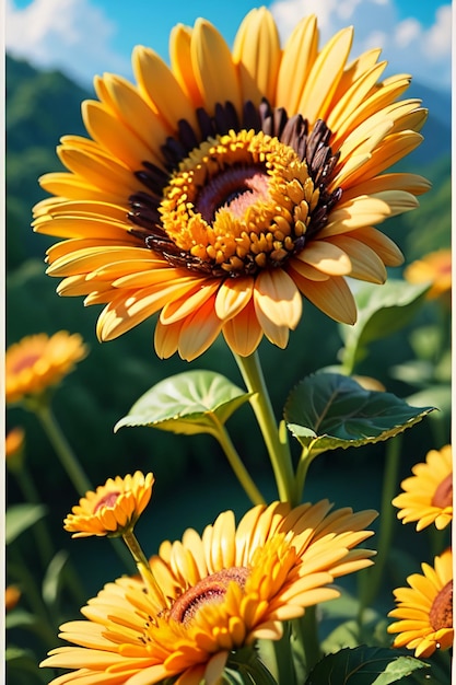 Beautiful plant yellow wild chrysanthemum flowers like sunflowers beautiful wallpaper background