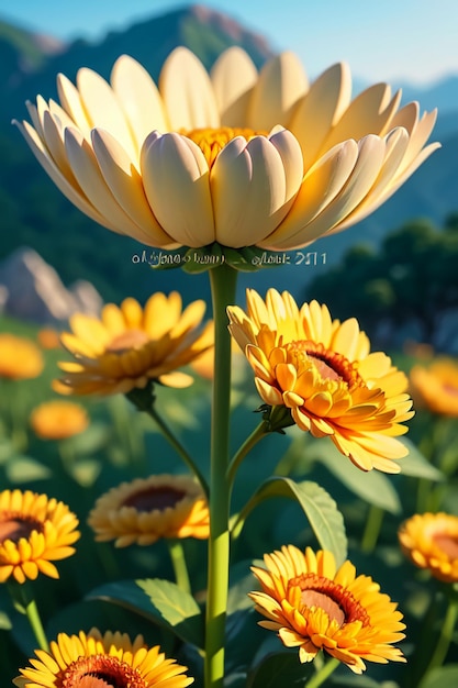 美しい植物 黄色い野生のクリスアンテム 花は日<unk>のように 美しい壁紙の背景