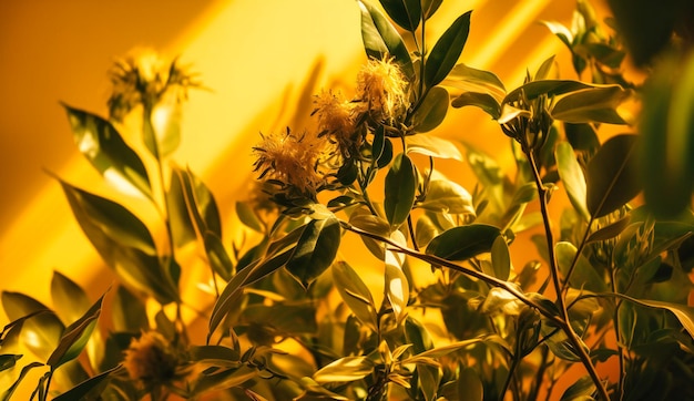 黄色の背景に美しい植物