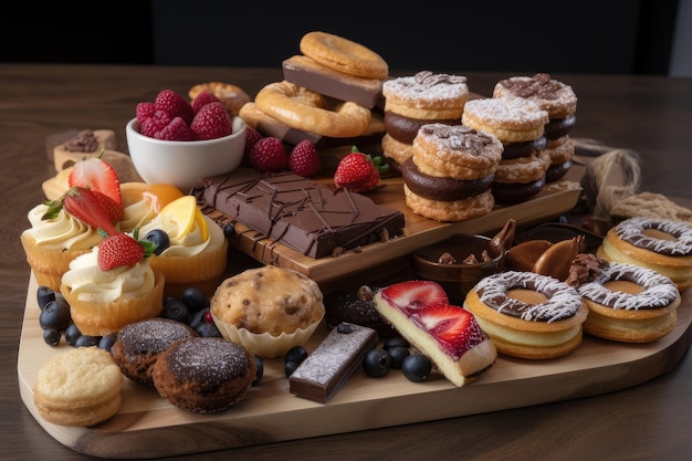 A beautiful platter of pastries cakes and other sweet treats created with generative ai