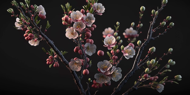 Beautiful plum tree blossoms with sunlight