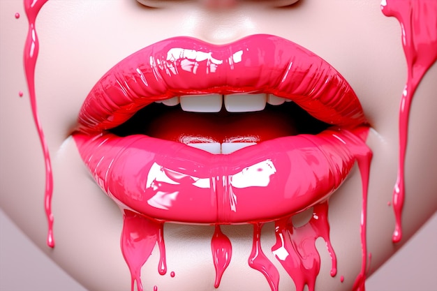 Photo beautiful plump bright lips in the style of red and pink generated ai