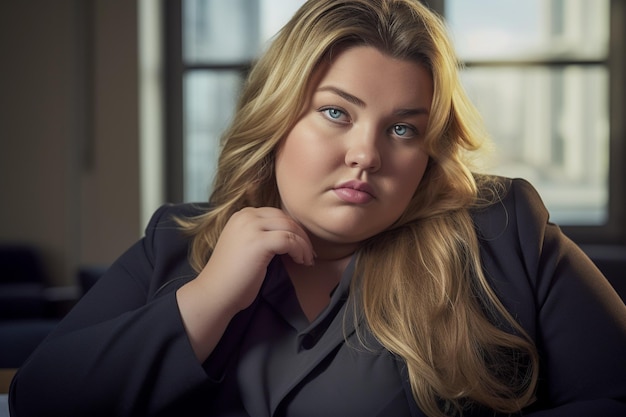 A beautiful plussize businesswoman manager wearing formal clothes in her business office