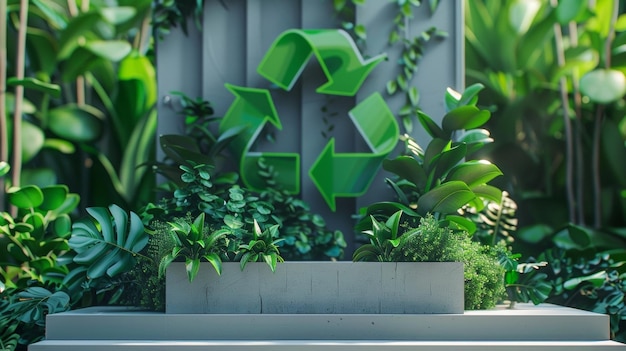 緑色の植物で飾られた美しいポディウム 地球を守る重要性を象徴する