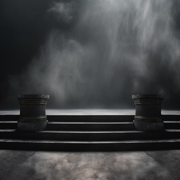 Photo beautiful podium with smoke effect black background