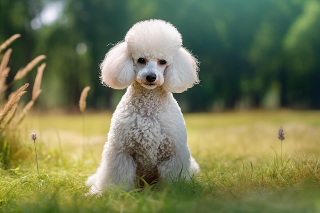 A beautiful poodle dog on a beautiful natural background The dog is walking in the park AI Generat