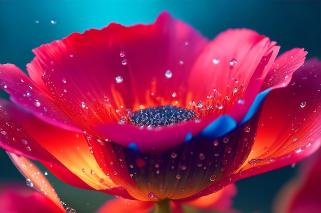 Beautiful poppies flower with water drops nature wallpaper with macro photo shot with close up view