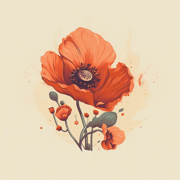 Photo beautiful poppy flower illustration in different colors