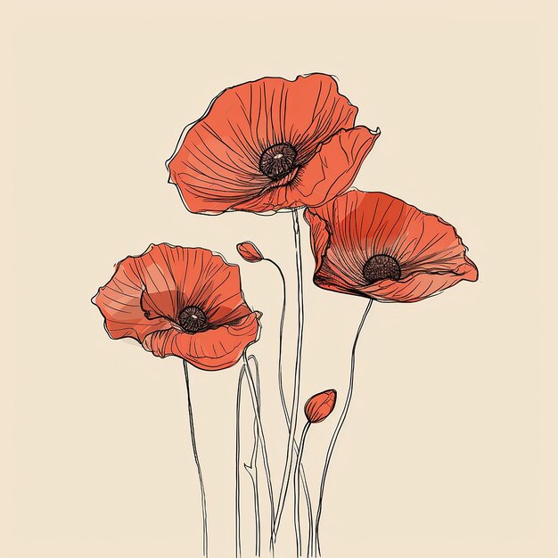 Beautiful poppy flower illustration in different colors